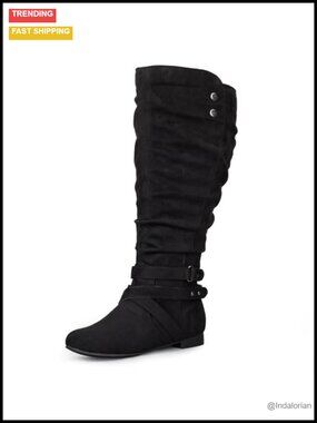 Women's Extra Wide Calf Knee High Slouchy Boots Suede Cotton Lined Flat